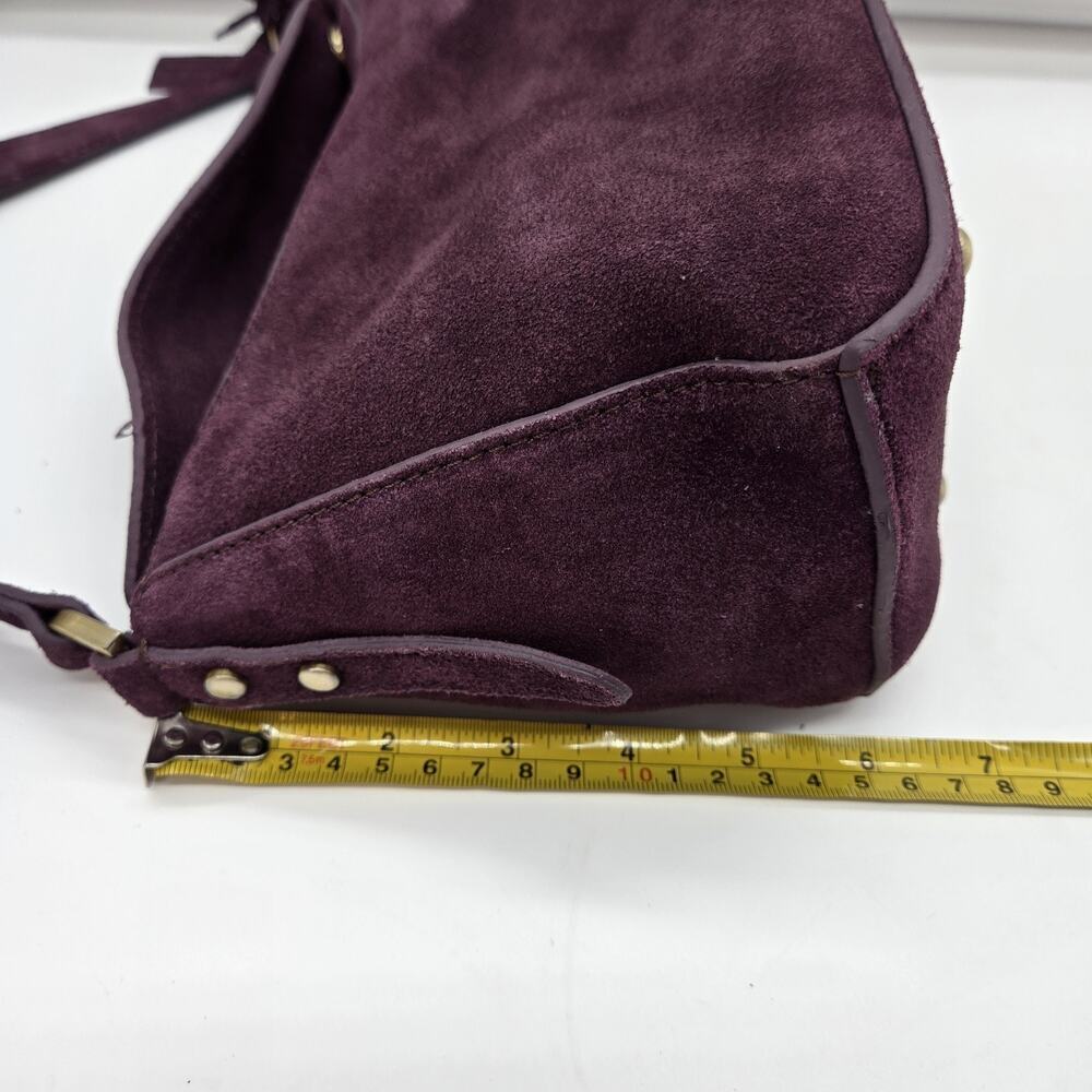 Purple Burgundy Leather Suede Shoulder Bag 11x6x4" Detach Strap NEW SLOUCH $78 - Picture 11 of 13